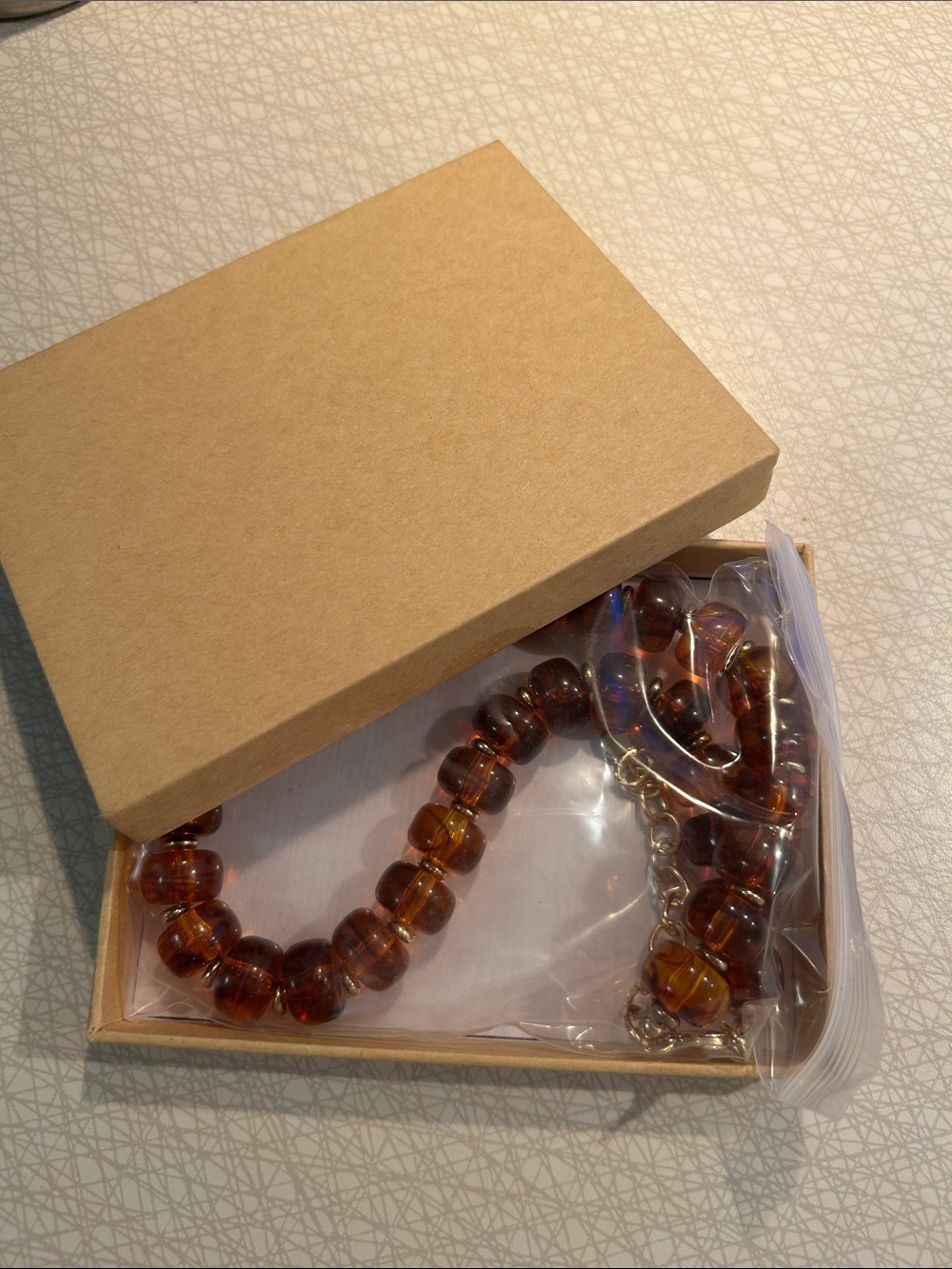 Amber Resin Bead Necklace with Gold Chain - Picture 6 of 6